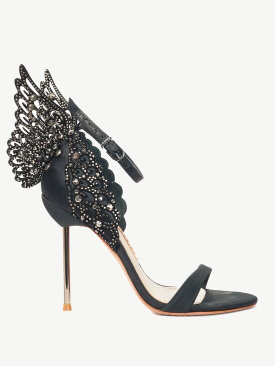 Sophia Webster Shoes - Sophia Webster Evangeline "Black" Crystal-Embellished Satin Sandals